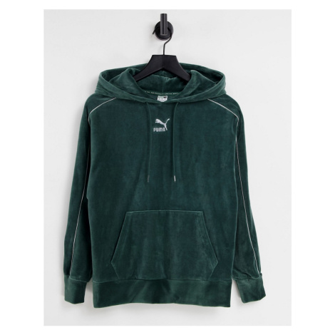 Puma Iconic T7 velour hoodie in green