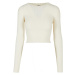 Ladies Cropped Rib Knit Twisted Back Sweater - whitesand