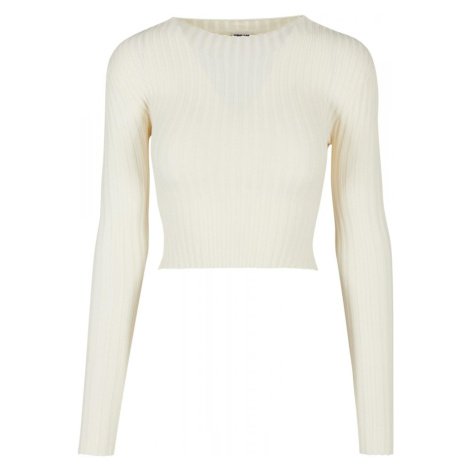 Ladies Cropped Rib Knit Twisted Back Sweater - whitesand Urban Classics