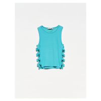 Dilvin 20109 Ring Detailed Crop Top-c.turquoise