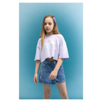 DEFACTO Girls Crew Neck Crop Glow In The Dark Printed Short Sleeve T-Shirt