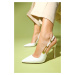 LuviShoes ANVAS White Skin Buckle Women's High Heeled Shoes