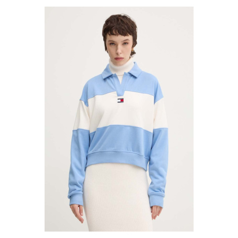 Mikina Tommy Jeans dámská, modrá barva, vzorovaná, DW0DW18705 Tommy Hilfiger