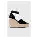 Sandály Calvin Klein Jeans WEDGE SANDAL WIDE SU CON dámské, černá barva, na klínku, YW0YW00963