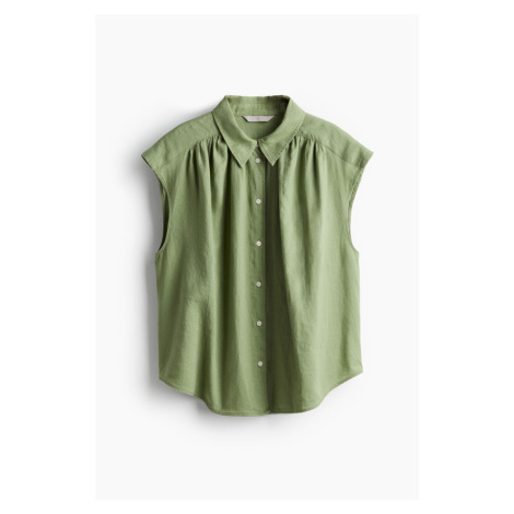 H & M - Košile z lněné směsi bez rukávů - zelená H&M