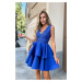 Modré společenské mini šaty s krajkou