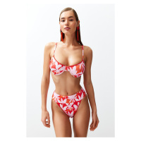 Trendyol Tropical Pattern Embroidered High Waist Hipster Bikini Bottom