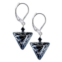 Lampglas Elegantní náušnice Black Marble Triangle s ryzím stříbrem v perlách Lampglas ETA2