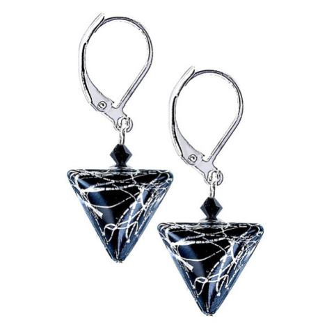 Lampglas Elegantní náušnice Black Marble Triangle s ryzím stříbrem v perlách Lampglas ETA2