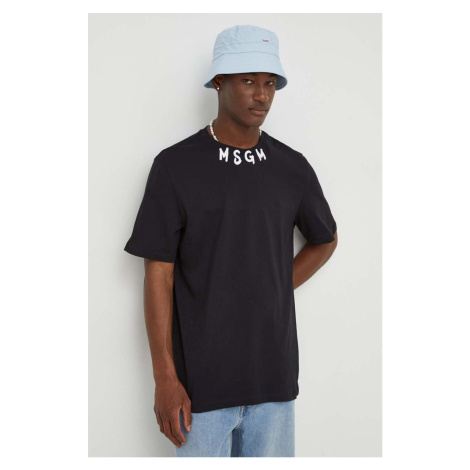 Bavlněné tričko MSGM černá barva, s potiskem, 3640MM118.247002