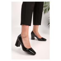 Shoeberry Women's Lena Black Patent Leather Heeled Shoes