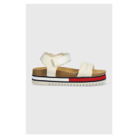 Sandály Tommy Jeans FLAG OUTSOLE SANDAL dámské, béžová barva, na platformě, EN0EN02122