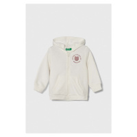 Dětská mikina United Colors of Benetton bílá barva, s kapucí, s aplikací