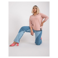 Prašně růžová halenka plus size velikosti s 3/4 rukávy