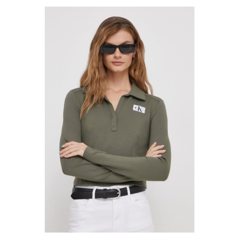 Tričko s dlouhým rukávem Calvin Klein Jeans zelená barva, J20J222556