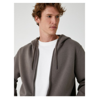 Koton Pocket Detailed Raised Zippered Cotton Hooded Sweatshirt