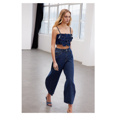 Trendyol Dark Blue More Sustainable Stitch Detail High Waist Balloon Skater Jeans