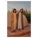 Trendyol Khaki Long Linen Look Striped Woven Cape & Abaya & Abaya