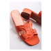 Oranžové pantofle na hrubém podpatku Lauren