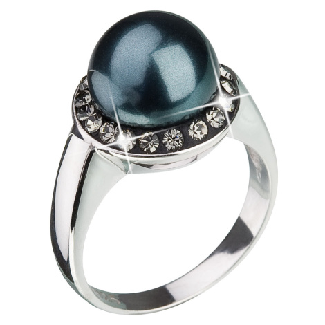 Evolution Group Stříbrný prsten s krystaly a zelenou perlou 35021.3 tahiti
