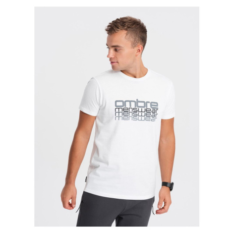 Ombre Clothing Bílé tričko s nápisem V1 TSPT-0160