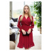 11353 Dewberry Lined Double Breasted Chiffon Dress-BURGUNDY