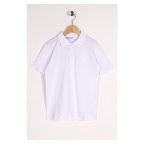 zepkids Boys' White Color Polo Collar Basic Short Sleeved Cotton Boys' T-Shirt.