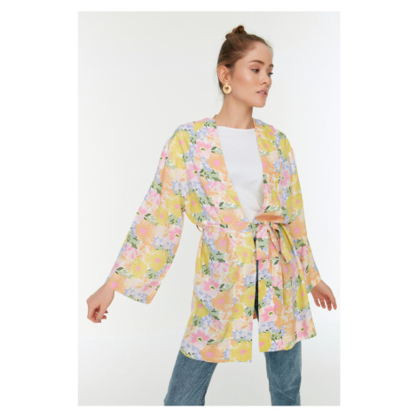 Trendyol Multicolored Floral Patterned Kimono & Kaftan with Tie Detail and Pockets