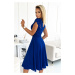 Modré šifónové šaty s krajkovým výstřihem ALEXIS Modrá