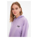 Trendyol Purple Hoodie Printed Knitted Sweatshirt