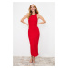 Trendyol Red Back Detail Fitted Ribbed Cotton Flexible Knitted Maxi Pencil Dress