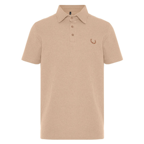 Trendyol Camel Regular Cut Embroidered Textured Polo Neck T-Shirt