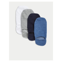 Sada čtyř párů pánských ponožek v modré, tmavě modré, šedé a bílé barvě Marks & Spencer Trainer 