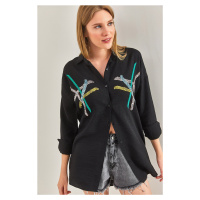 Bianco Lucci Women's Flax Wrap Shirt With Embroidered Sequins Palettes