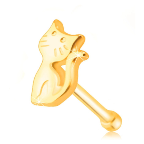 Zlatý 9K piercing do nosu - kočička se zvednutým ocáskem Šperky eshop