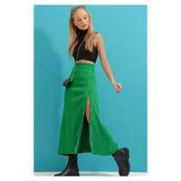 Dámská zelená pletená sukně s knoflíky ve stylu Trend Alaçatı