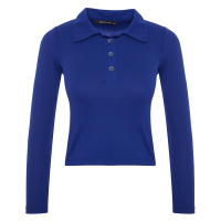 Trendyol Navy Blue Soft Fabric Fitted/Situated Polo Neck Flexible Knitted Blouse