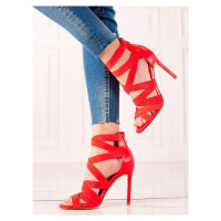 Klasické dámské červené sandály na jehlovém podpatku