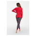 Makala dámské pyžamo dlouhé rukávy, dlouhé nohavice - červená/potisk
