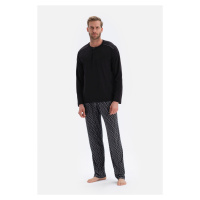 Dagi Black Long Sleeve Top Size Printed Bottom Modal Groom Pajamas Set