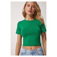 Happiness İstanbul Women's Green Crew Neck Crop T-Shirt