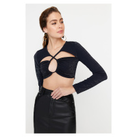Trendyol Navy Blue Cut-Out Detailed Silvery Blouse