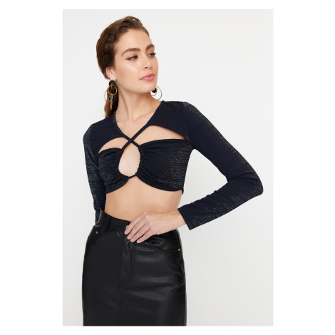 Trendyol Navy Blue Cut-Out Detailed Silvery Blouse