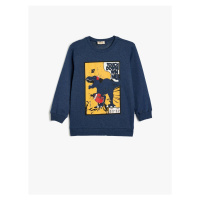 Koton Sweatshirt Dinosaur Printed Crew Neck Long Sleeve Raised