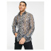 Twisted Tailor Lopez lace shirt in blue and stone snakeskin