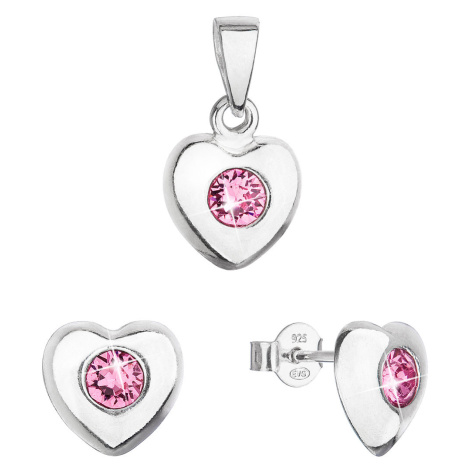 Evolution Group Sada šperků s krystaly Swarovski náušnice a přívěsek růžové srdce 39176.3