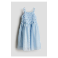 H & M - Třpytivé tylové šaty's volánky - modrá