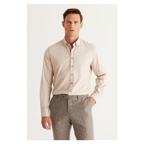 ALTINYILDIZ CLASSICS Men's Beige Slim Fit Slim Fit Shirt with Buttons and Collar Cotton Gabardin AC&Co / Altınyıldız Classics