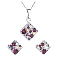 Evolution Group Sada šperků s krystaly Swarovski náušnice, řetízek a přívěsek fialový kosočtvere