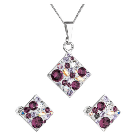 Evolution Group Sada šperků s krystaly Swarovski náušnice, řetízek a přívěsek fialový kosočtvere